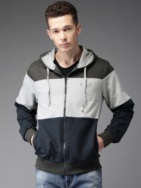

Moda Rapido Navy & Grey Hooded Colourblocked Sweatshirt, Navy blue