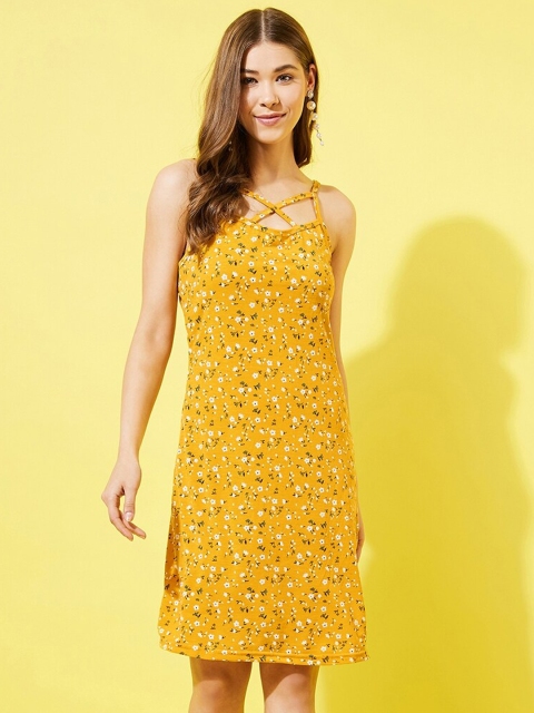 

Vvoguish Yellow Floral Sheath Cotton Dress