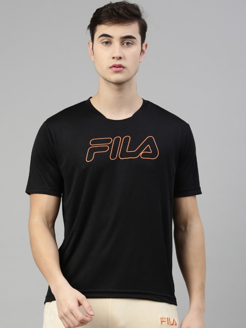 

FILA Men Black & Orange Brand Logo Printed Training or Gym T-shirt