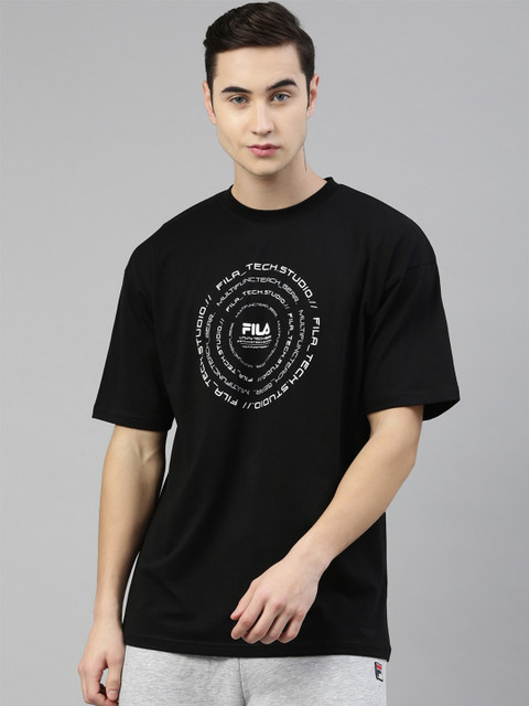 

FILA Men Black & White Typography Printed Running T-shirt