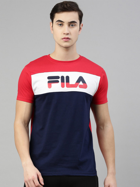 

FILA Men Navy Blue & Red Brand Logo Printed Running T-shirt
