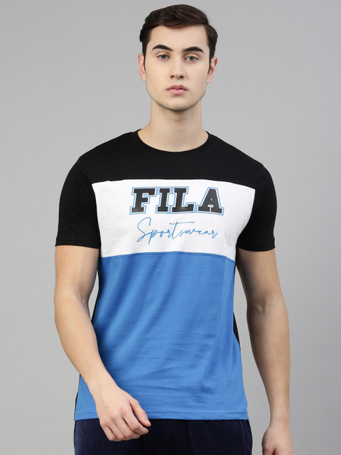 

FILA Men Blue & Black Brand Logo Printed Running T-shirt