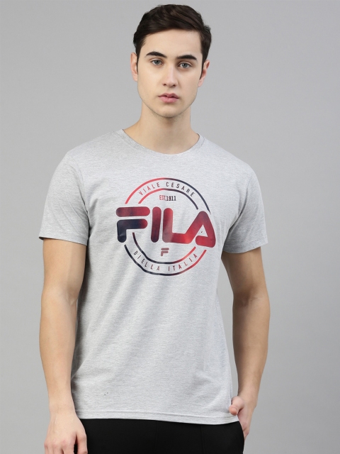 

FILA Men Grey Melange & Red Brand Logo Printed Pure Cotton T-shirt