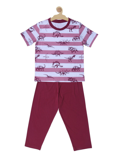 

Kanvin Boys Maroon & White Printed Cotton Night suit