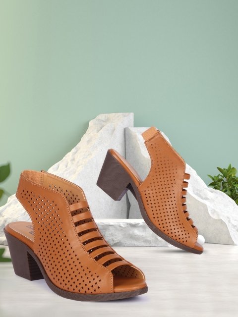

Bella Toes Camel Brown Textured Work Block Mules with Laser Cuts