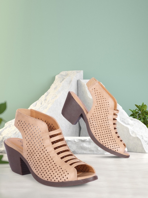 

Bella Toes Cream Embellished Block Sandals with Laser Cuts