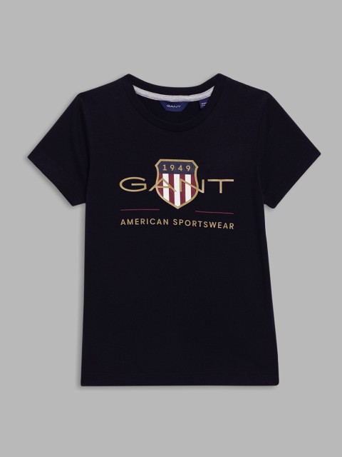 

GANT Kids Blue Typography Printed Organic Cotton Applique T-shirt