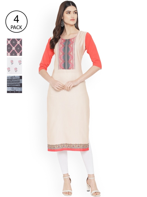 

Ethnic basket Women Multicoloured Tribal Printed Thread Work Floral Crepe Kurta, Multi