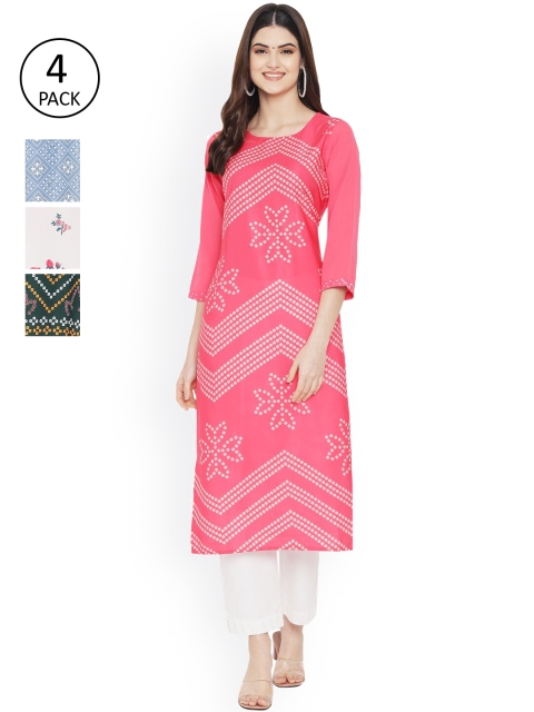 

Ethnic basket Women Multicoloured Geometric Printed Mirror Work Floral Crepe Kurta, Multi