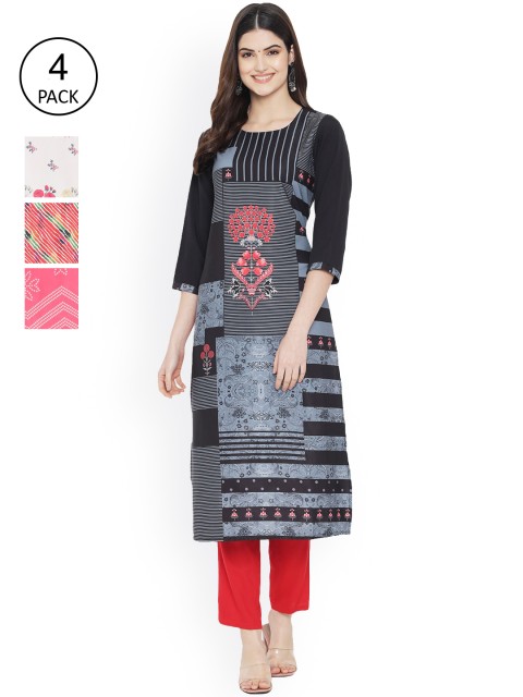 

Ethnic basket Women Multicoloured Tribal Printed Thread Work Floral Crepe Kurta, Multi