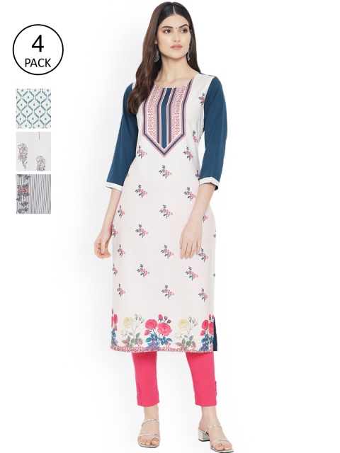 

Ethnic basket Women Multicoloured Floral Thread Work Floral Crepe Kurta, Multi