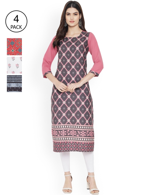 

Ethnic basket Women Multicoloured Ethnic Motifs Printed Mirror Work Floral Crepe Kurta, Multi