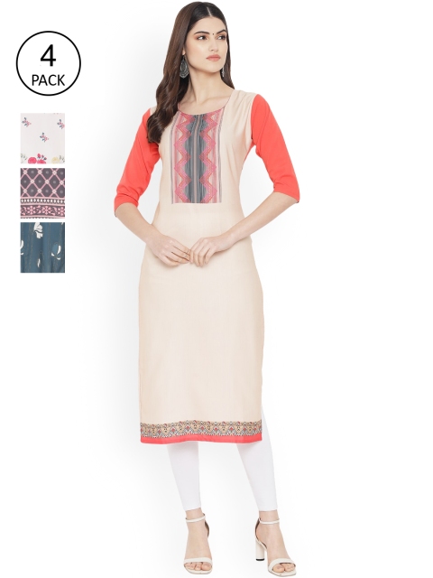 

Ethnic basket Women Multicoloured Floral Embroidered Thread Work Floral Crepe Kurta, Multi