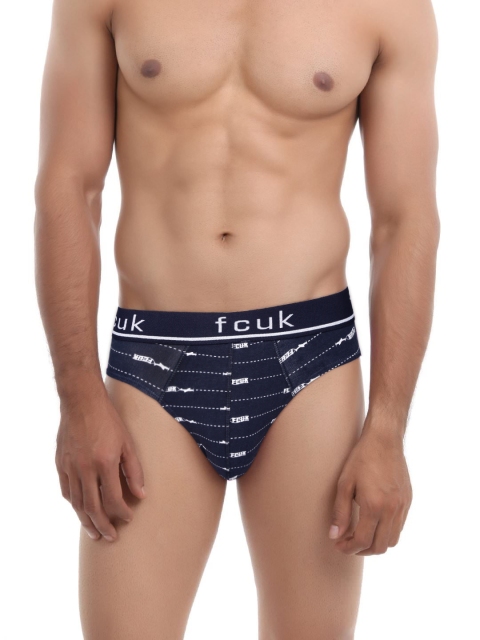 

FCUK Men Navy Printed Furore Hip Briefs FBR01, Navy blue