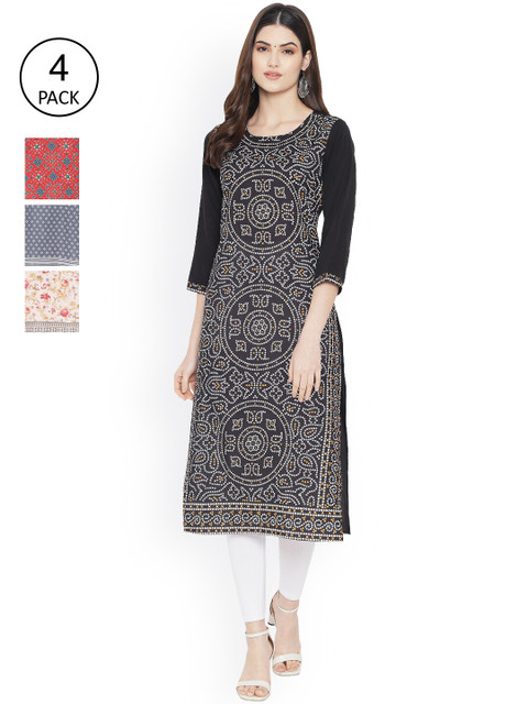 

Ethnic basket Women Multicoloured Floral Printed Mirror Work Floral Crepe Kurta, Multi
