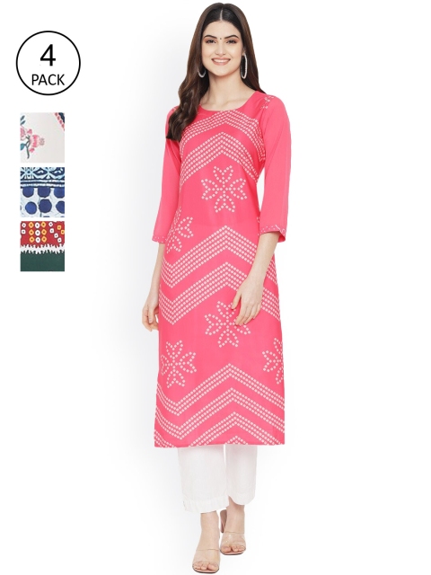 

Ethnic basket Women Multicoloured Checked Thread Work Floral Crepe Kurta, Multi