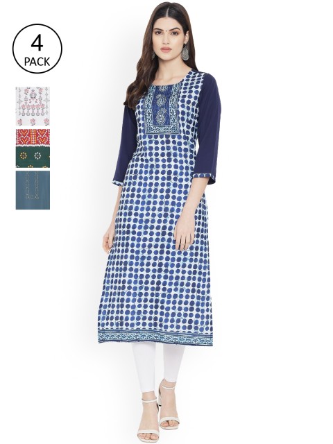

Ethnic basket Women Multicoloured Geometric Printed Thread Work Floral Crepe Kurta, Multi