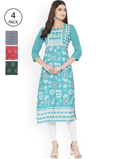 

Ethnic basket Women Multicoloured Geometric Printed Thread Work Floral Crepe Kurta, Multi
