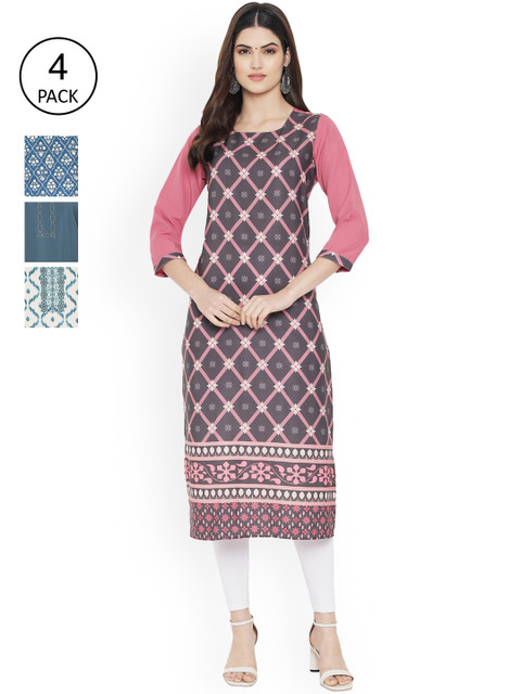 

Ethnic basket Women Multicoloured Ethnic Motifs Printed Thread Work Floral Crepe Kurta, Multi