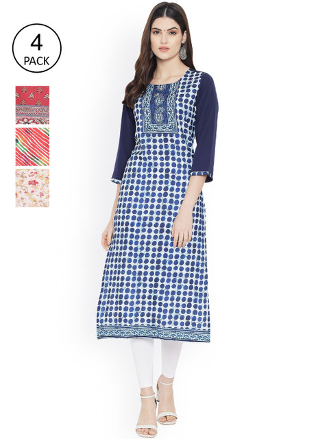 

Ethnic basket Women Multicoloured Striped Mirror Work Floral Crepe Kurta, Multi