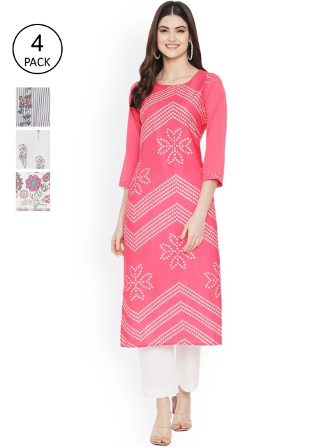 

Ethnic basket Women Multicoloured Geometric Printed Keyhole Neck Floral Crepe Kurta, Multi