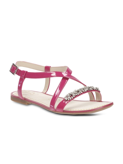 

Clarks Women Pink Solid Leather Open-Toed Flats