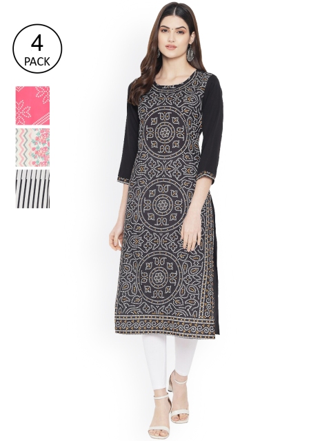

Ethnic basket Women Multicoloured Ethnic Motifs Printed Keyhole Neck Floral Crepe Kurta, Multi