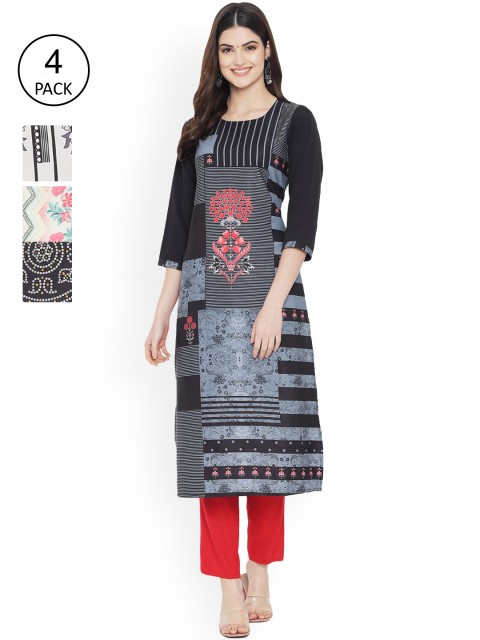 

Ethnic basket Women Multicoloured Tribal Printed Thread Work Floral Crepe Kurta, Multi