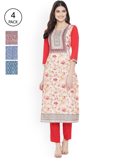 

Ethnic basket Women Multicoloured Ethnic Motifs Printed Thread Work Floral Crepe Kurta, Multi