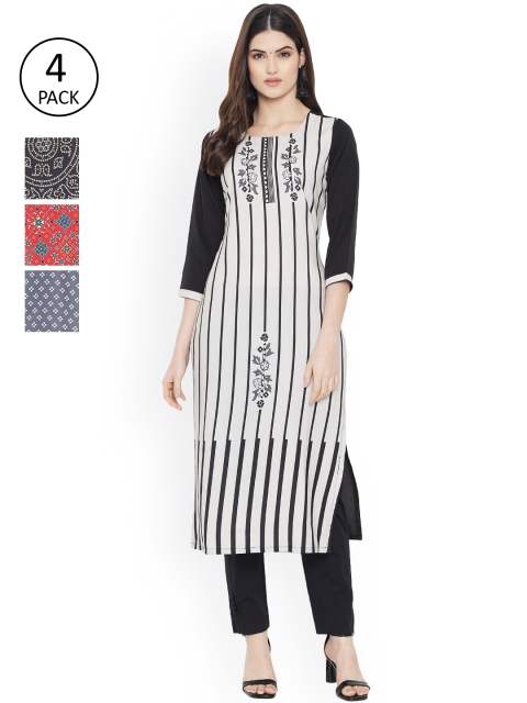 

Ethnic basket Women Multicoloured Ethnic Motifs Embroidered Flared Sleeves Thread Work Floral Crepe Kurta, Multi