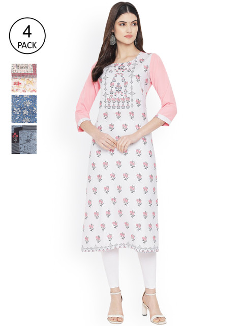 

Ethnic basket Women Multicoloured Floral Printed Mirror Work Floral Crepe Kurta, Multi
