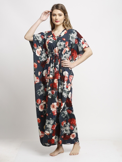 

Claura Navy Blue Printed Maxi Kaftan Nightdress
