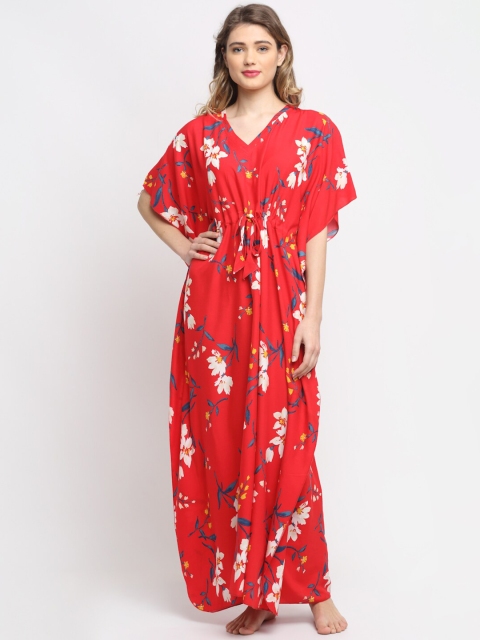 

Claura Red Printed Kaftan Maxi Nightdress