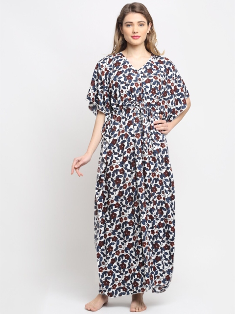 

Claura Blue Printed Kaftan Maxi Nightdress