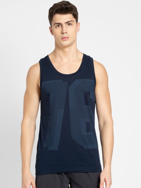 

Jockey Men Blue Printed Cotton Tank