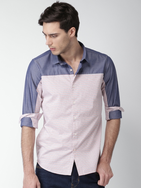 

Mast & Harbour Men Navy & Red Striped Casual Shirt, Navy blue