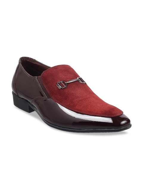 

Metro Men Maroon Solid Leather Formal Slip-On Shoes