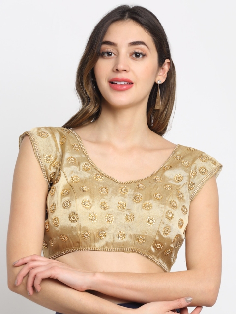 

Grancy Women Gold-Coloured Embroidered Silk Saree Blouse