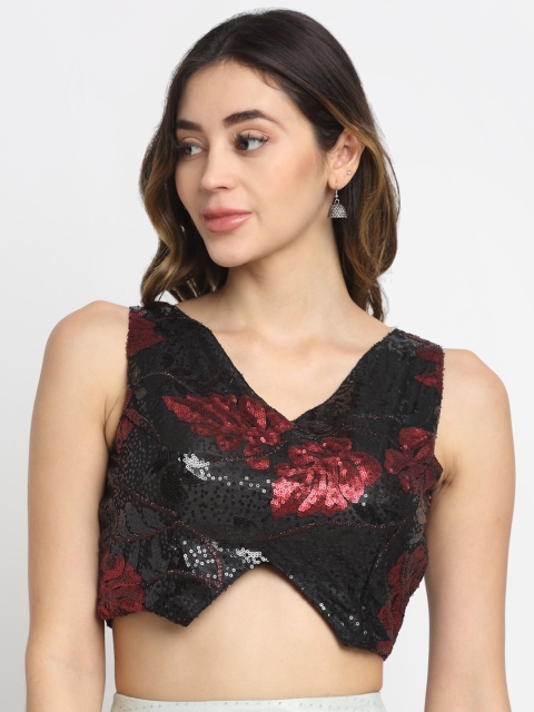 

Grancy Maroon & Black Embellished Velvet Saree Blouse