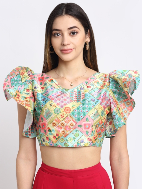 

Grancy Yellow & Pink Printed Brocade Saree Blouse