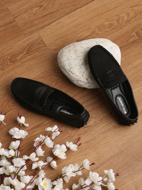 

Bruno Manetti Men Black Perforations Suede Loafers