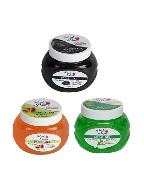 

Pink Plums Set of 3 Face & Body Facial Gel with Aloevera & Vitamin E 250 ml each, Black