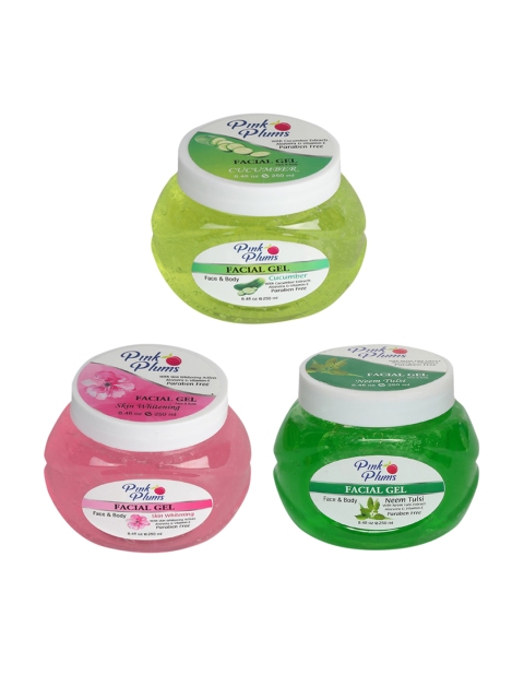 

Pink Plums Set of Cucumber-Skin Whitening-Neem Tulsi Face & Body Gel - 250 ml Each, Multi