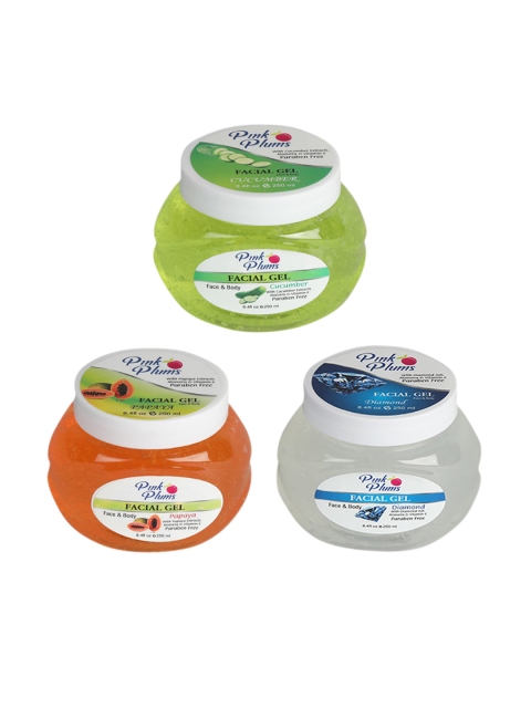 

Pink Plums Set of Cucumber-Papaya-Diamond Face & Body Gel - 250 ml Each, Multi