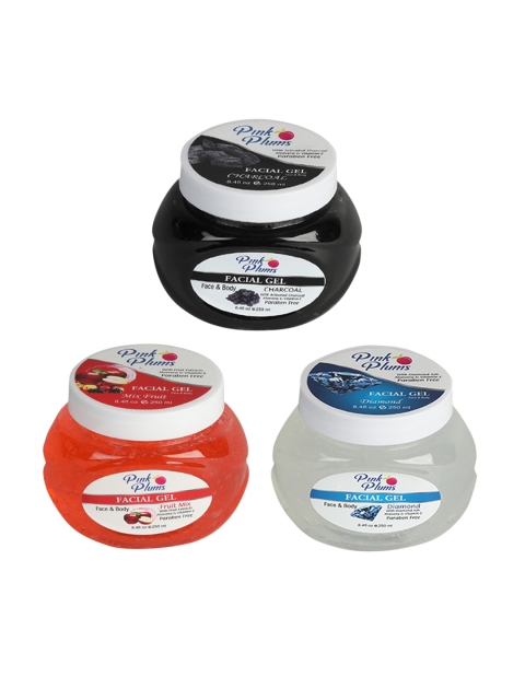 

Pink Plums Set of Charcoal-Fruit Mix & Diamond Face & Body Gel - 250 ml Each, Multi