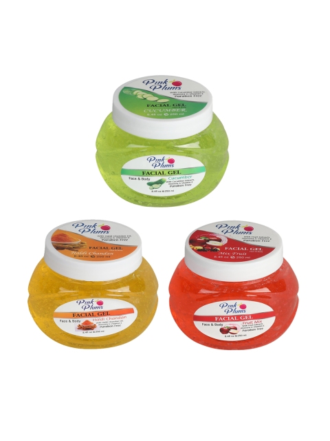 

Pink Plums Set of Cucumber-Haldi Chandan & Fruit Mix Face & Body Gel - 250 ml Each, Multi