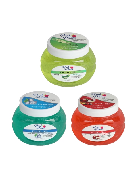 

Pink Plums Set of Cucumber-Ice Cool Mint-Fruit Mix Face & Body Gel - 250 ml Each, Multi