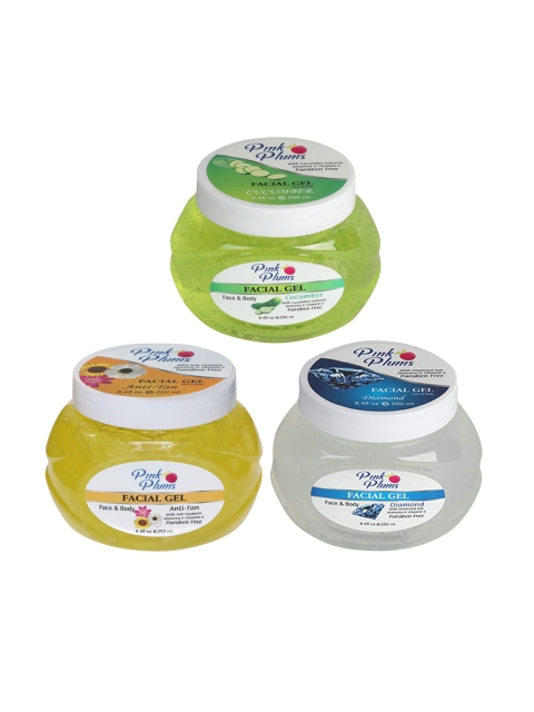 

Pink Plums Set of Cucumber-Anti Tan-Diamond Face & Body Gel - 250 ml Each, Multi