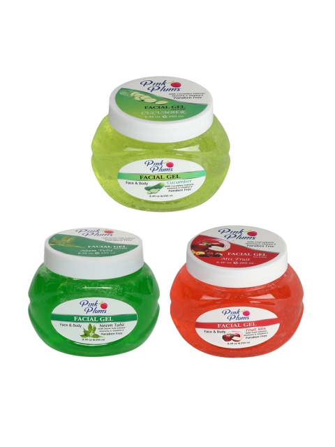 

Pink Plums Set of Cucumber-Neem Tulsi-Fruit Mix Face & Body Gel - 250 ml Each, Multi