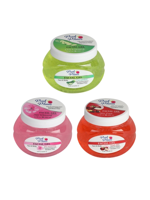 

Pink Plums Set of Cucumber-Skin Whitening-Fruit Mix Face & Body Gel - 250 ml Each, Multi